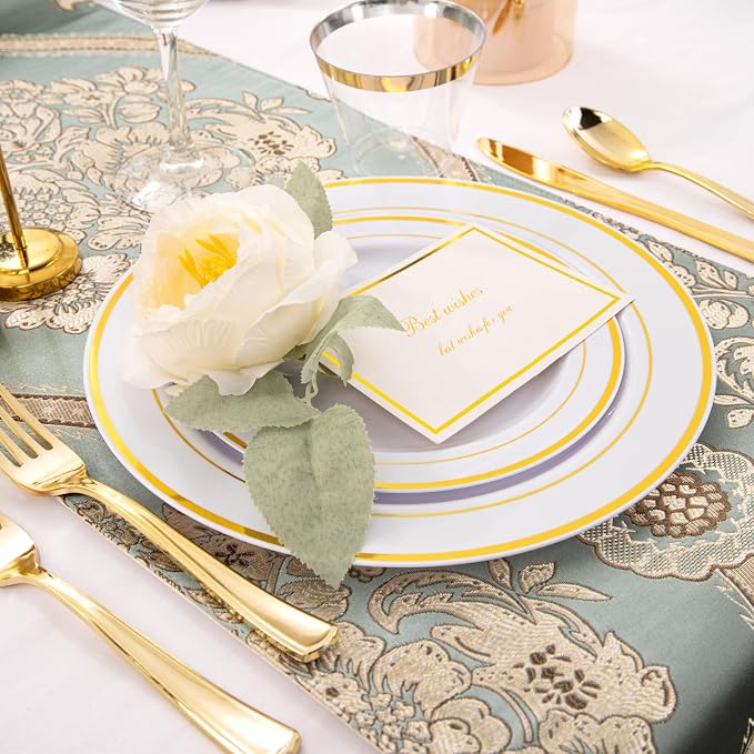 WELLIFE 210 Piece Gold Plastic Dinnerware Set, Include: 30 Dinner Plates - Image 3