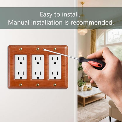 Elegant Cherry Wood Triple Toggle Light Switch Cover Plate – Perfect Replacement for Triple Switch Plates, Stylish Design for Modern Interiors