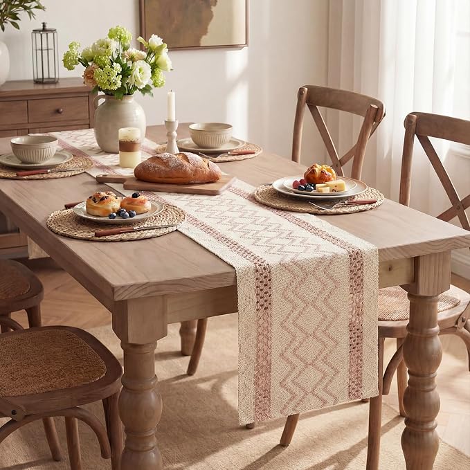 Artoid Mode Pink Stripe Diamond Woven Table Runner 12x72 Inch | Holiday - Image 5