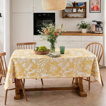 jinchan Yellow Tropical Floral Linen Rectangle Table Cloth 50x70 | Bright - Image 6