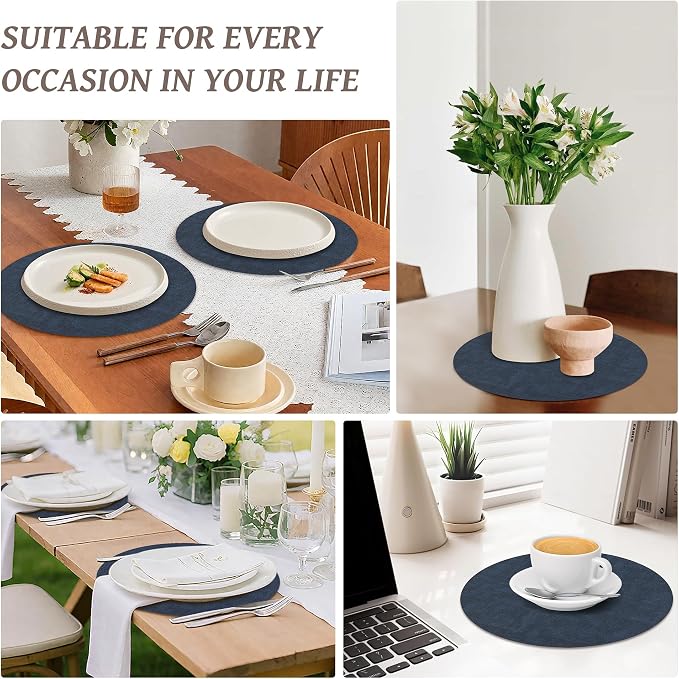 13" Round Placemats Set of 8, Reversible Faux Leather Heat Resistant Table Mats - Image 7