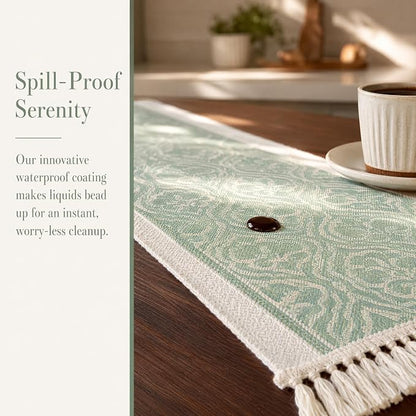 14x95 Botanical Table Runner Waterproof Floral Vine Boho Tassels | Hosting a - Image 2