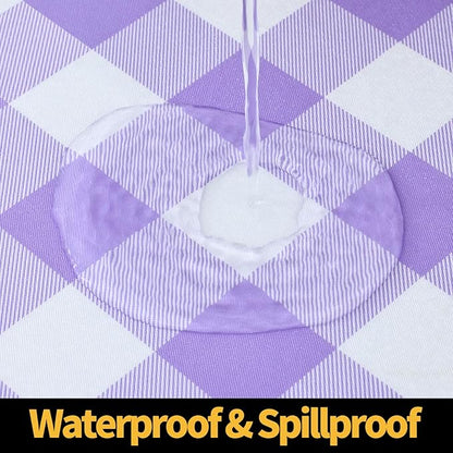 Smiry Rectangle Picnic Table Cloth, Elastic Waterproof Fitted Vinyl Tablecloths, Flannel Backed Buffalo Plaid Table Covers for Dining, Camping, Outdoor (White and Purple, 30" x 60")