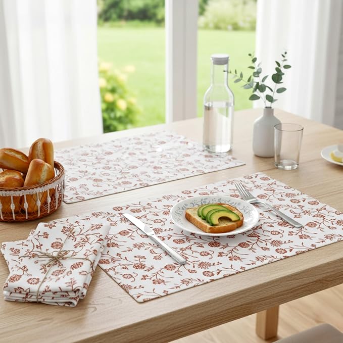 Floral Placemats Flowers Botanical Design Rustic Vintage Rectangular Washable - Image 4
