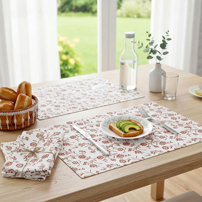 Floral Placemats Flowers Botanical Design Rustic Vintage Rectangular Washable - Image 4