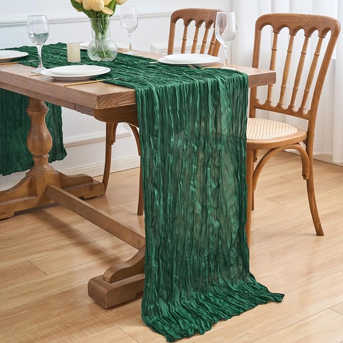 Asee'm 6pcs Emerald Green Cheesecloth Table Runner Christmas 10FT Rustic | Fall - Image 7