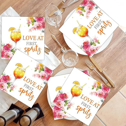 Spritz Bridal Shower Decorations - 50PCS Love at First Splitz Party Napkins Disposable Supplies, Cocktail Bachelorette Party Paper Napkins Supplies Decor (Size 6.5 Inch)