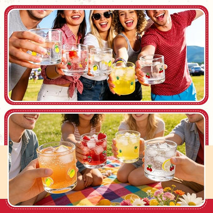 4 Pcs Fruit Icon Juice Glasses | 14oz Cute Pattern Stemless Wine Glass - Image 6