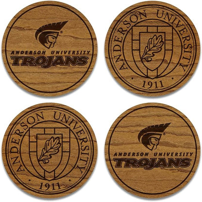 LazerEdge Anderson Trojans Wooden Coaster Set - Cherry Wood - Officially Licensed Product - 4-Pack