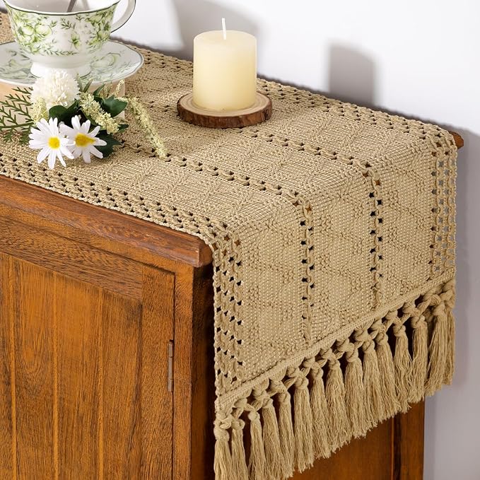 Boho Table Runner Summer Farmhouse Rustic Dining Dresser Scarf Home Decor | - Image 2