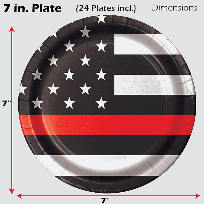 Havercamp Thin Red Line Plates-24 Pack-7 Inch-Firefighter EMT | Set of 24 - Image 2