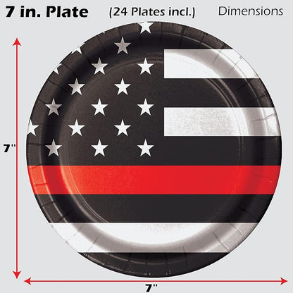 Havercamp Thin Red Line Plates-24 Pack-7 Inch-Firefighter EMT | Set of 24 - Image 2