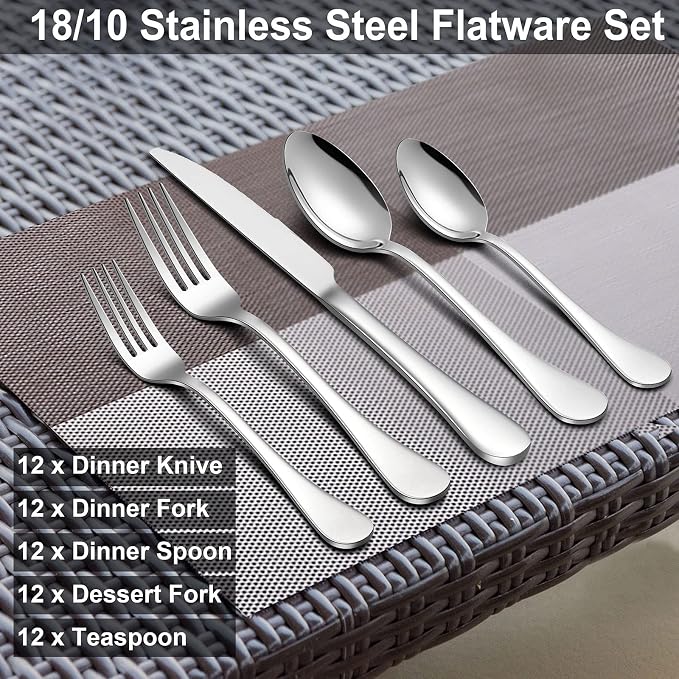 LIANYU 60-Piece 18/10 Stainless Steel Flatware Service - Image 5