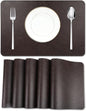 Cowhide Pattern Faux Leather Placemats Set of 6,Heat Resistant Non-Slip Waterproof Wipeable Washable Kitchen Dining PU Table Place Mats,Double-Sides Available,Black Brown