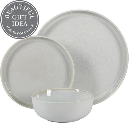 Gibson Elite Tahoe Sunset 12 Piece Stoneware Reactive Glaze (Service for 4) Ceramic Plates and Bowls Dinnerware Set - Cream White