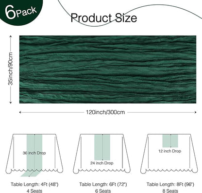 6 Pack Emerald Green Cheesecloth Table Runner Boho Christmas Decor | 120 Inch - Image 3