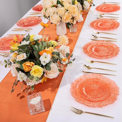 U-QE 60PCS Clear Orange Plates - Reef Orange Plastic Plates Disposable&Reusable - Heavy Duty Plastic Plate Including 30 Dinner Plate 10" & 30 Dessert 7" Perfect for Party