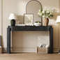 Merax 55" Entryway Table with Oval Top and 2 Drawers, Natural Wood Grain Finish Console Table with Fluted Design for Entryway and Living Room (Black)