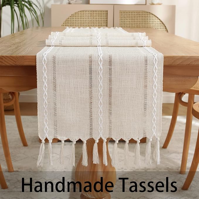 Rustic Boho Table Runner, Linen Table Runner, Farmhouse Table Runners 72 Inches - Image 7