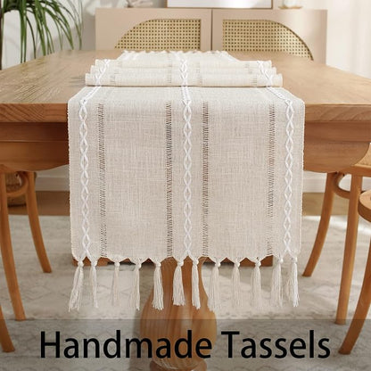 Rustic Boho Table Runner, Linen Table Runner, Farmhouse Table Runners 72 Inches - Image 7