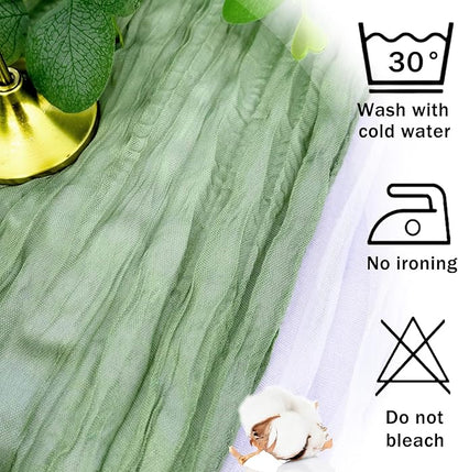 24 Pack Sage Green Cheesecloth Table Runner Rustic Gauze 22x120 inch Long Table Runner for Wedding Bridal Shower Birthday Party Banquet Boho Decoration(#29)