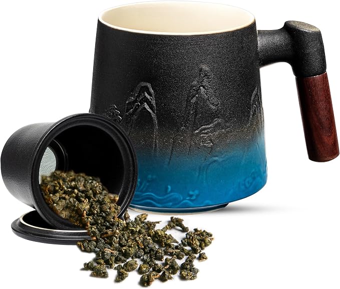 suyika Ceramic Tea Cup with Infuser and Lid, Gradient Embossed Large Tea Mug - Image 8