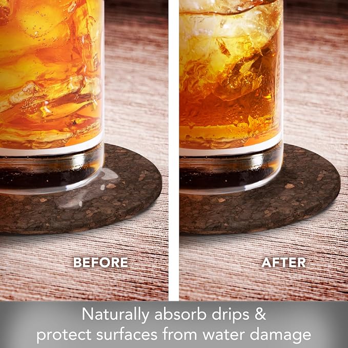 Thirstystone Set of 6 Thick Dark Cork Coasters in Black Coaster Holder | 4.7" - Image 5