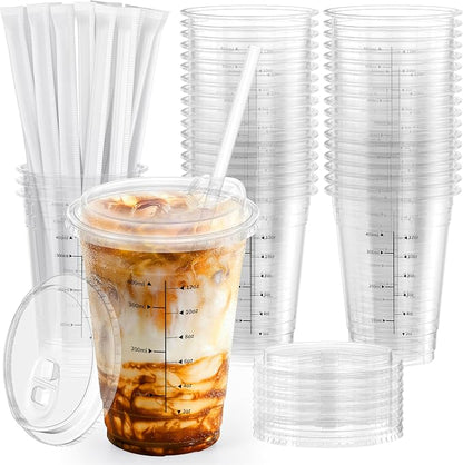 100 Pack - 16 oz Ratio Lines Iced Coffee Cups by HomeVital