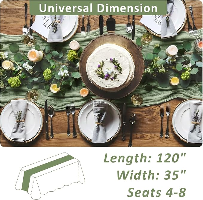 Cheesecloth Table Runner, 120 Inch 10 FT, Sage Green | 1 Pack, 35x120 Inches - Image 3