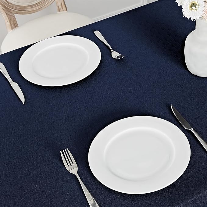 Rectangle Tablecloth Waterproof 60x104 inch Linen Textured Table Cloth Stain and Wrinkle Resistant Washable, Decorative Fabric Table Cover for Dining, Party and Camping, Navy Blue