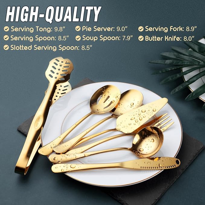 Gold Serving Utensils, OGORI 15-Piece Stainless Steel Gold Serving Utensils Set - Image 7