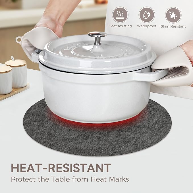 13"Round Placemats Set of 6, Reversible Faux Leather Heat Resistant Table Mats - Image 3