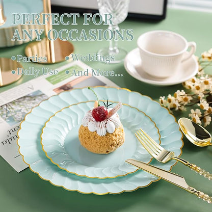 Lullaby 60PCS Sage Green Scalloped Plastic Plates - Image 5