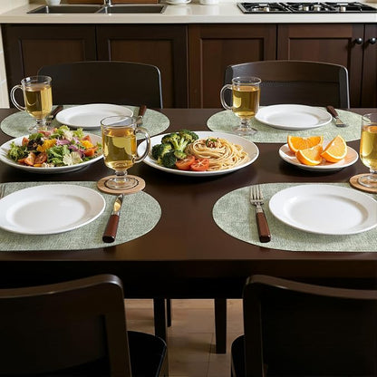 Placemats Set of 6, 11.8 x 17 Inch, Grass Green | Heat Resistant Oval Faux - Image 2
