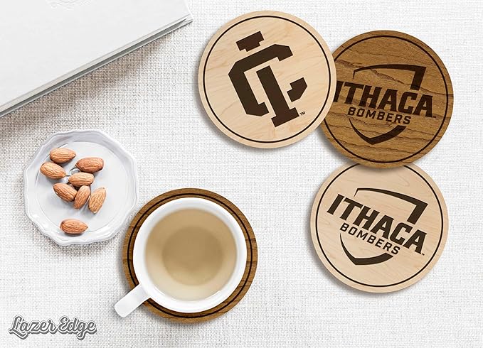 LazerEdge Ithaca Bombers Wooden Coaster Set - Maple Wood - Officially Licensed Product - 4-Pack