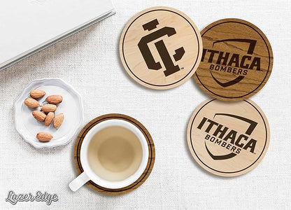 LazerEdge Ithaca Bombers Wooden Coaster Set - Maple Wood - Officially Licensed Product - 4-Pack