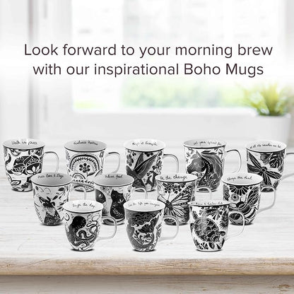 Karma Gifts 14 oz Black and White Boho Mug Dragonfly - Image 7