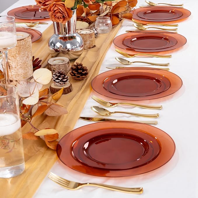 102 Pcs Clear Brown Plastic Plates - Image 7