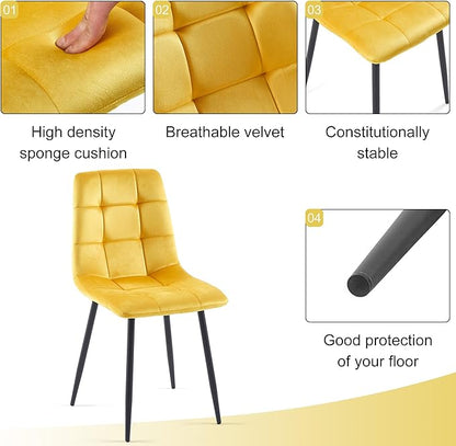 3 Piece Dining Table Set for Small Spaces - Round Kitchen Table Chairs Set of 2 with Yello Velvet Upholstered Chairs -Space Saving Dinette for Kitchen, Dining Room