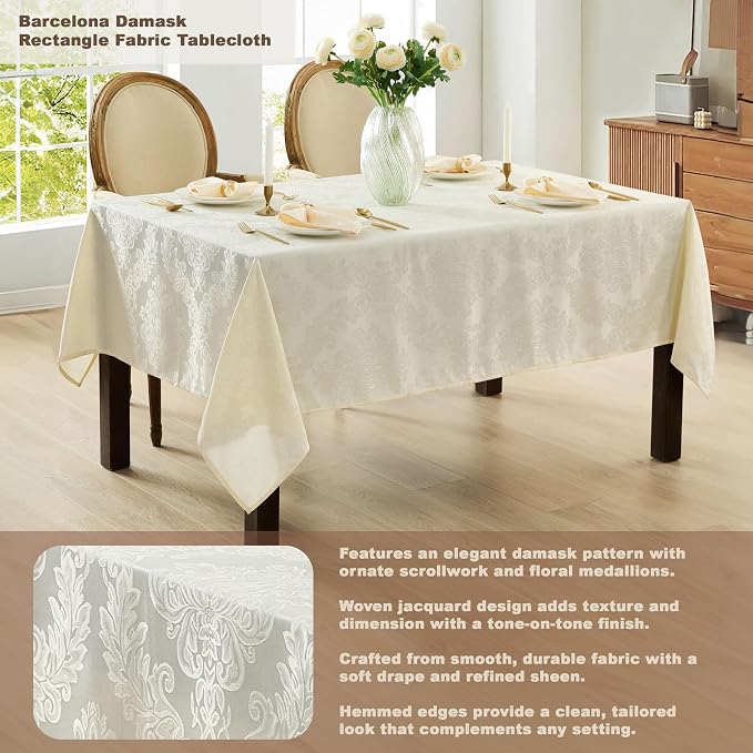 Newbridge Barcelona Luxury Damask Fabric Tablecloth, 70” Extra Wide x 108” - Image 2