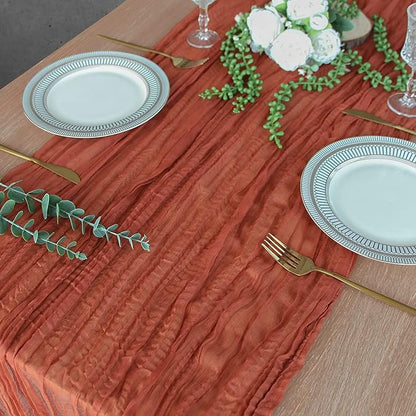 6Pcs Terracotta Cheesecloth Table Runner Rust Boho Fall Decoration | 35x120 - Image 6