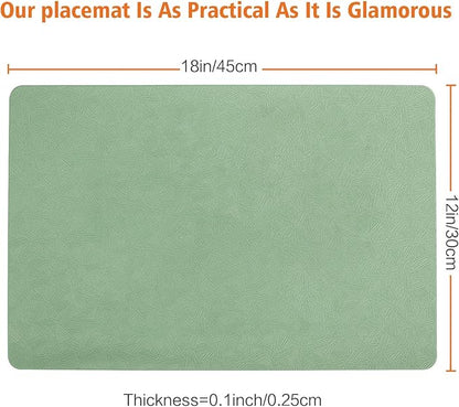 Vinyl Placemats Set of 12 Heat Resistant Easy Clean Non-Slip Place Mats for Dining Table Faux Leather Waterproof Stain Resistant Wipeable Washable PVC Table Mats(12, Green)