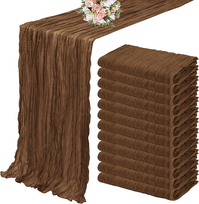 YMHPRIDE 12 Pack Cheesecloth Table Runner 35x120in Brown Table Runner | Boho by YMHPRIDE