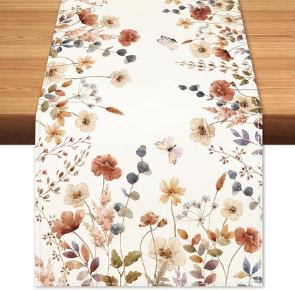 Fall Brown Flowers Table Runner Butterfly Burlap Table Runners, Autumn Harvest by BEAUTYROMANCEFORYOURLIFE