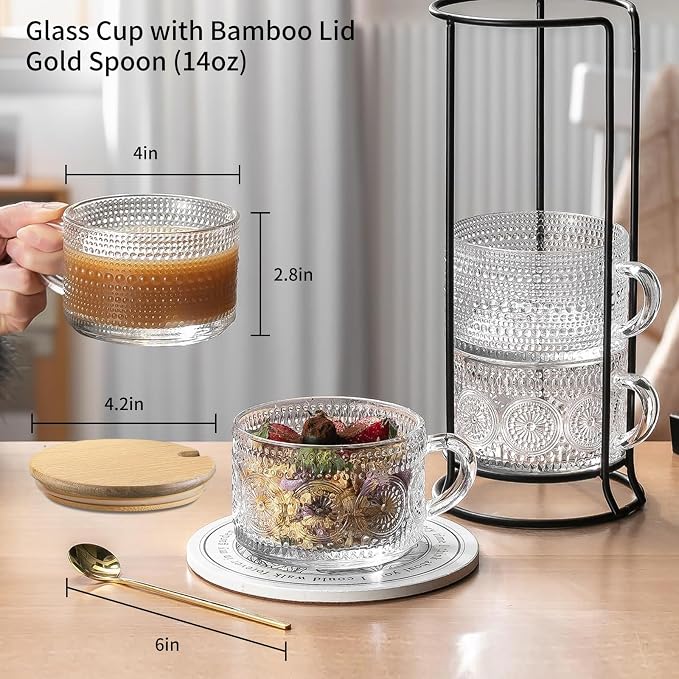 DOPUDO Vintage Glass Coffee Mugs, Overnight Oats Containers - Image 3