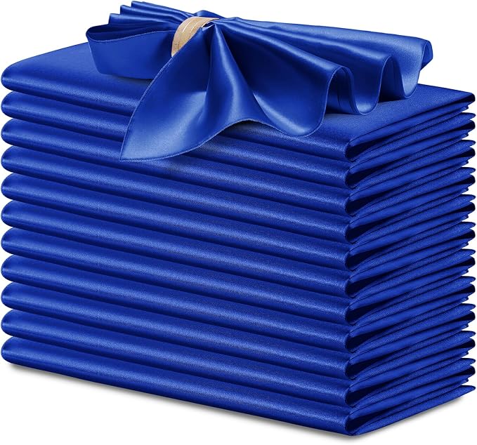 P Pothuiny 12 Pcs Royal Blue Satin Napkins 17 x 17 in, Satin Cloth Napkins | by P+Pothuiny