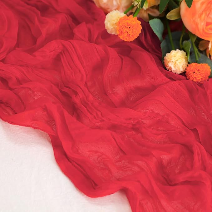 Snowkingdom 6 PCS Red Cheesecloth Table Runner 10 Ft, 120 inch Long Cheese - Image 3