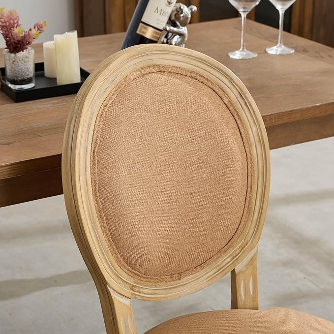 SoarFlash French Dining Chairs Set of 2, Vantage Dining Chair with Round Back, Wood Leg Farmhouse Country Dining Chair for Kitchen,Bedroom,Brown