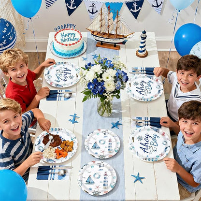 96 Pcs Ahoy It's A Boy Baby Shower Decorations, Serves 24 | Nautical Baby Boy - Image 8