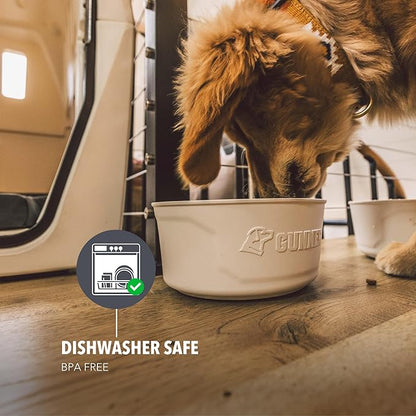 GUNNER Dog Bowl with Spill-Proof Travel Lid – 7.5" x 3.75", 1.3 lb, 7-Cup Capacity, BPA-Free, Rust-Proof, Shock-Resistant, Stackable, Dishwasher Safe, Leak-Resistant Nesting Lid – White